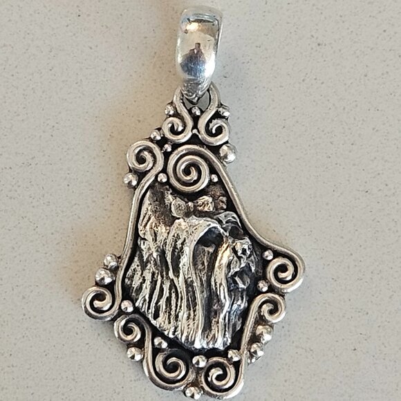 Vintage Artisan JEKI Sterling 70's Southwestern Yorkie Dog Pendant 1.75" - Picture 1 of 2
